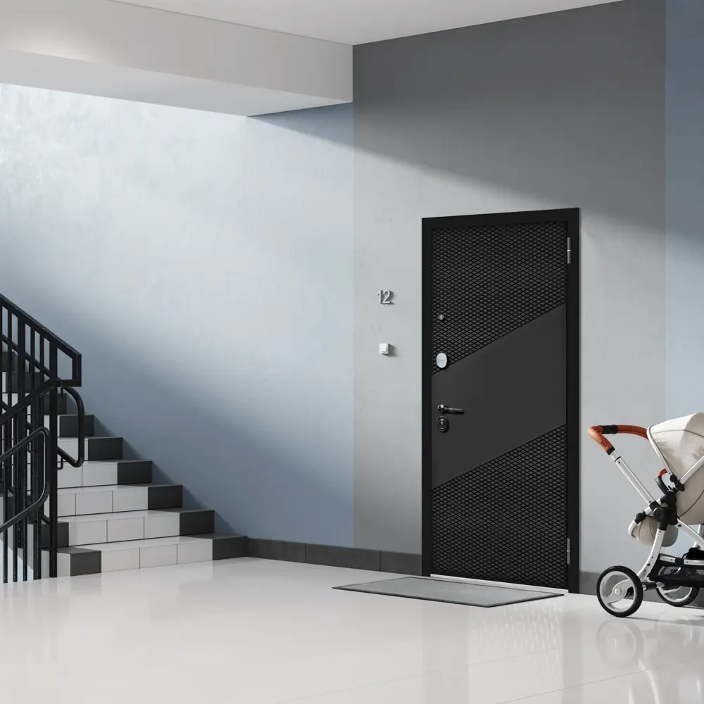 Фото 2 Входная дверь Unicorn Loft правый 205x86см цвет черный матовый/белый ларче с зеркалом Фото 2 Входная дверь Unicorn Loft правый 205x86см цвет черный матовый/белый ларче с зеркалом