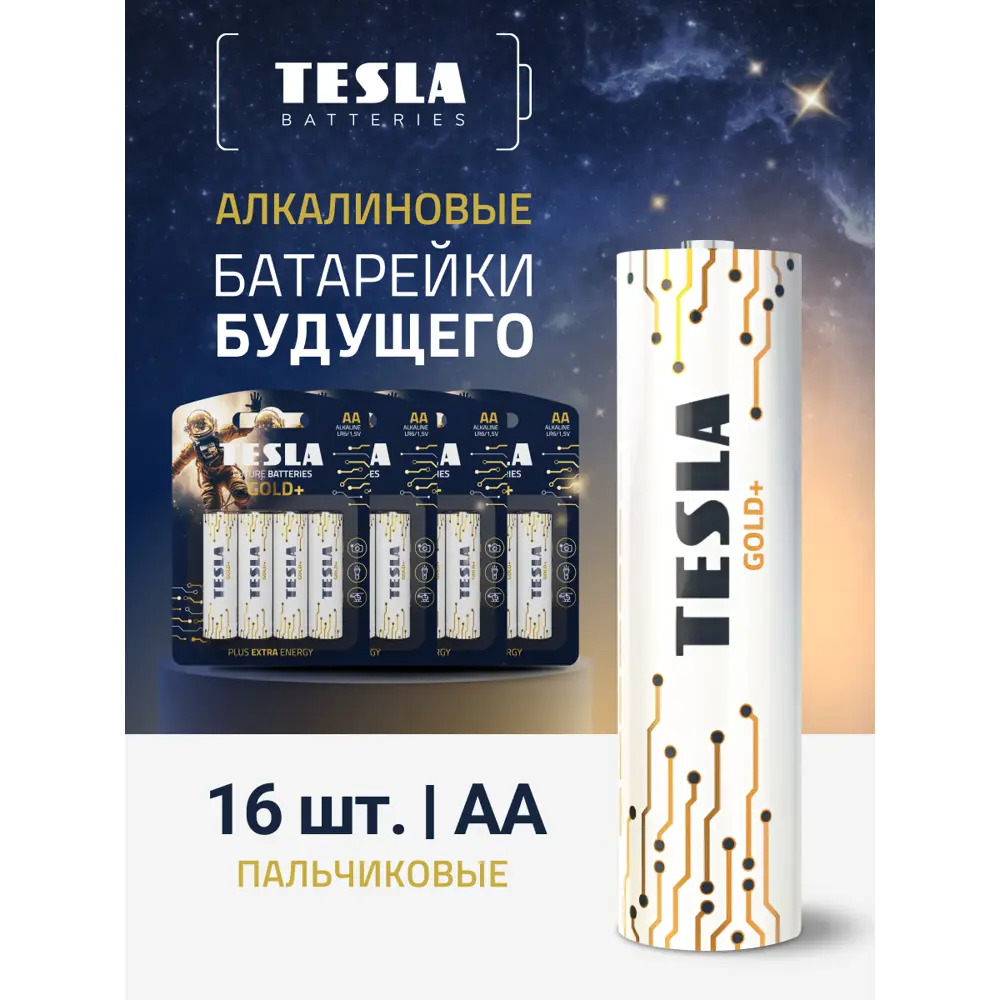 Фото Батарейка Tesla Batteries Gold+ алкалиновая LR06 AA 16 шт. Фото Батарейка Tesla Batteries Gold+ алкалиновая LR06 AA 16 шт.