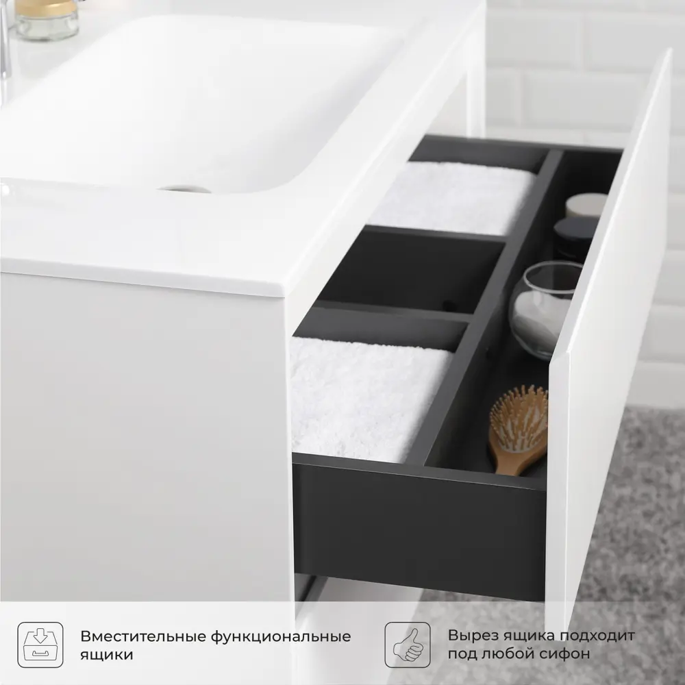 Фото 5 Тумба с раковиной Итана Slim 4657810334342 подвесная 80.40см цвет эмаль белый матовый Фото 5 Тумба с раковиной Итана Slim 4657810334342 подвесная 80.40см цвет эмаль белый матовый