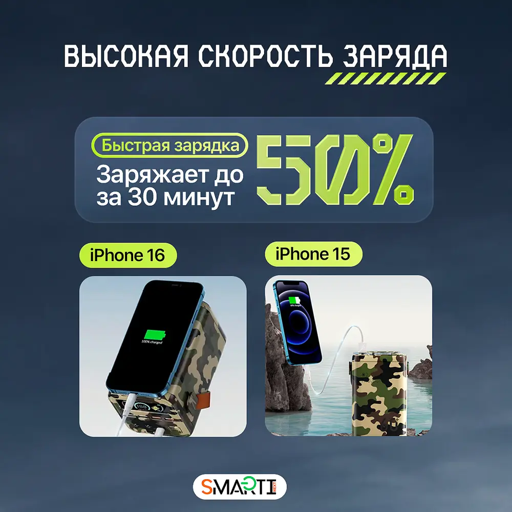 Фото 8 Внешний аккумулятор SmartiNext SN-P020 60000 мАч 100 Вт цвет зеленый Фото 8 Внешний аккумулятор SmartiNext SN-P020 60000 мАч 100 Вт цвет зеленый