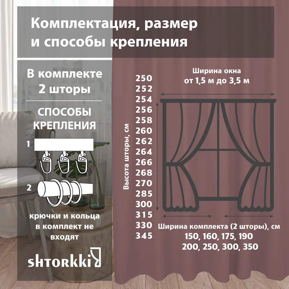 Фото 2 Комплект штор Shtorkki блэкаут Dark Pink 75x285 см 2 шт