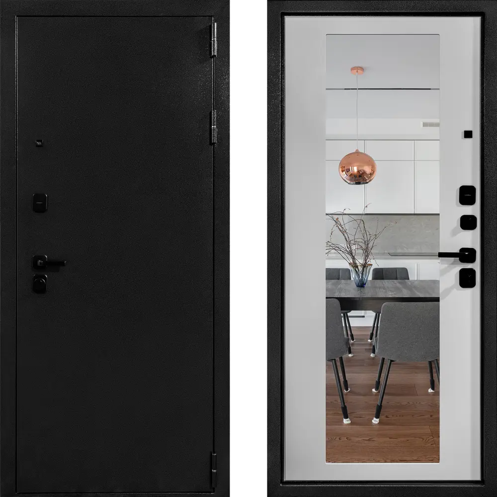 Фото 2 Входная дверь Дверной континент Спарта Б Стандарт правый 205x86см цвет антик серебристый/белый матовый с зеркалом