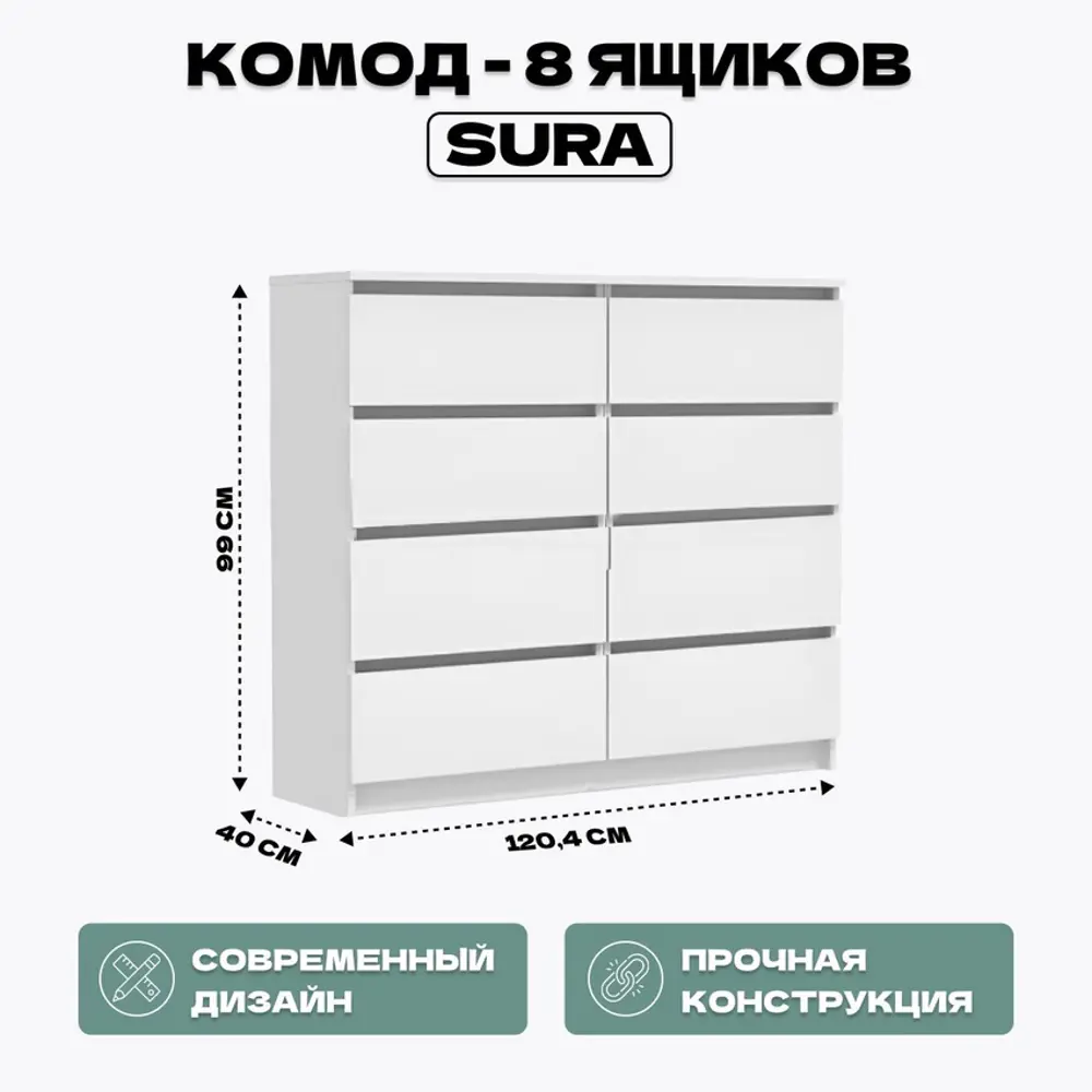 Фото 2 Комод Homegrad Сур8бел 8 ящиков 120х41х99 см лдсп цвет белый Фото 2 Комод Homegrad Сур8бел 8 ящиков 120х41х99 см лдсп цвет белый