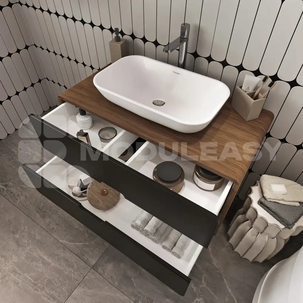 Фото 3 Тумба под раковину Moduleasy Twist 100x50x50П 2я орех ноче тортона/монолит найт Фото 3 Тумба под раковину Moduleasy Twist 100x50x50П 2я орех ноче тортона/монолит найт