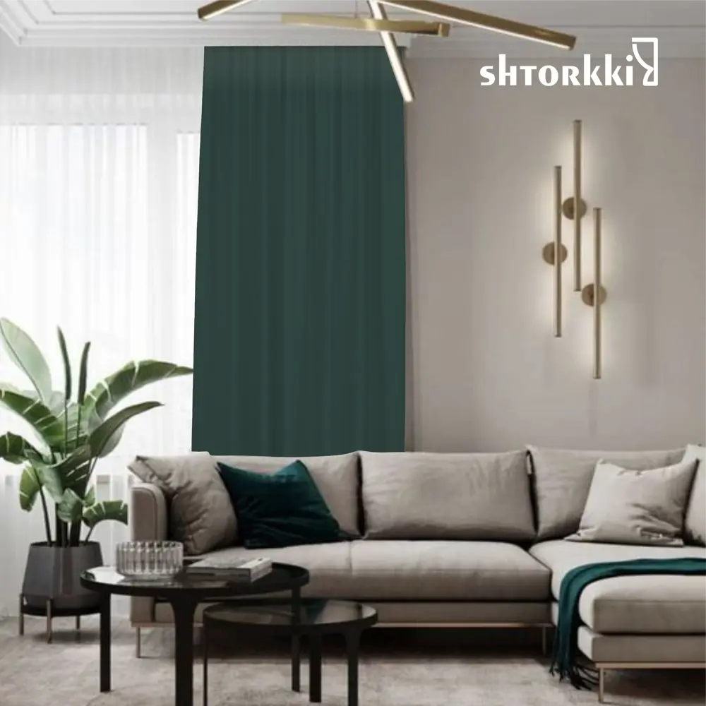 Фото 10 Комплект штор на шторной ленте Shtorkki Блэкаут 200x262 см цвет темно-зеленый Фото 10 Комплект штор на шторной ленте Shtorkki Блэкаут 200x262 см цвет темно-зеленый