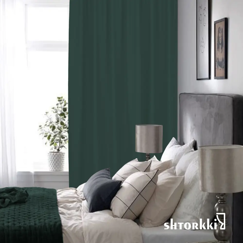 Фото 12 Комплект штор на шторной ленте Shtorkki Блэкаут 200x262 см цвет темно-зеленый Фото 12 Комплект штор на шторной ленте Shtorkki Блэкаут 200x262 см цвет темно-зеленый
