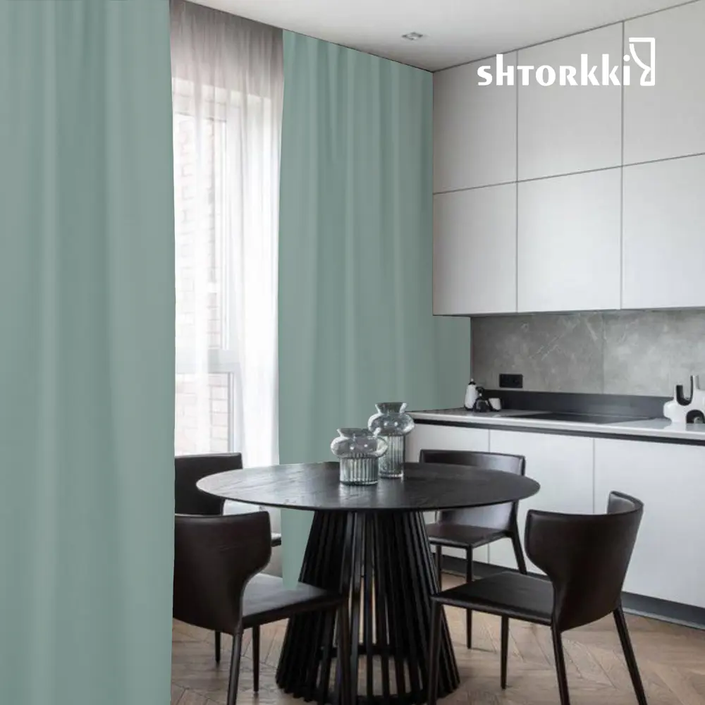 Фото 6 Комплект штор на шторной ленте Shtorkki Блэкаут Turchese 400x252 см цвет мятный