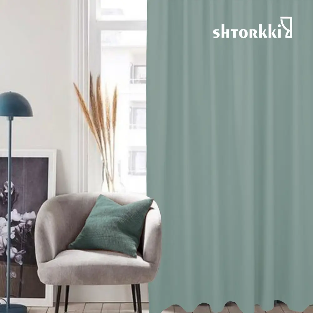 Фото 12 Комплект штор на шторной ленте Shtorkki Блэкаут Turchese 400x264 см цвет мятный