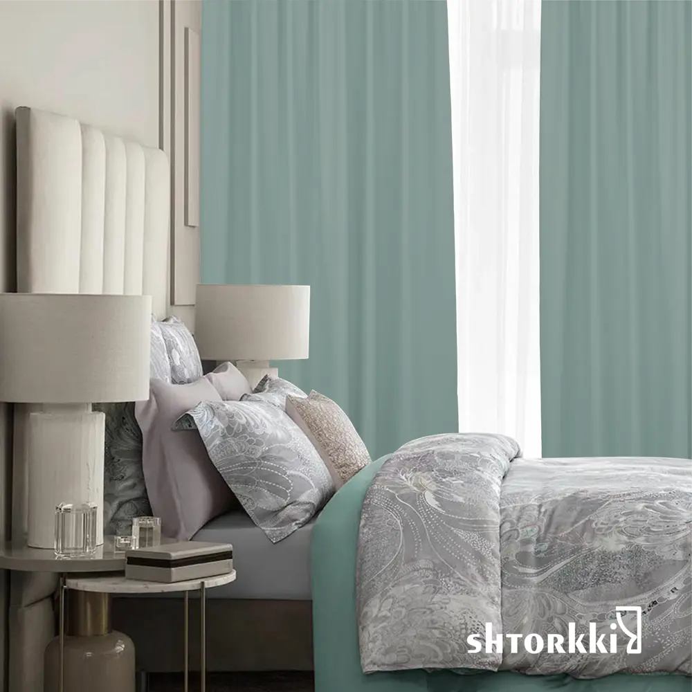 Фото 10 Комплект штор на шторной ленте Shtorkki Блэкаут Turchese 200x264 см цвет мятный