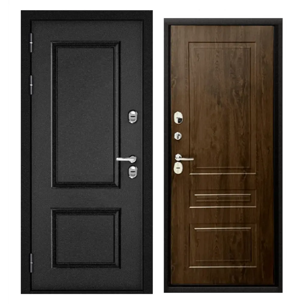 Фото Входная дверь Buldoors Buldoors Termo левый 205x86см цвет букле черный штамп/орех грецкий Фото Входная дверь Buldoors Buldoors Termo левый 205x86см цвет букле черный штамп/орех грецкий