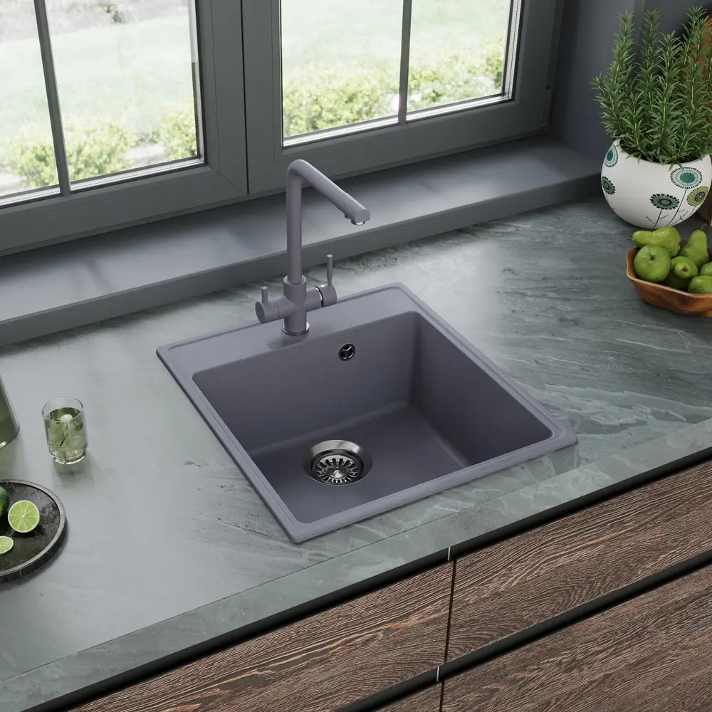 Фото 2 Мойка для кухни врезная Maunfeld MFQS-460LGR 20x50 см глубина чаши 18 см кварц цвет светло-серый Фото 2 Мойка для кухни врезная Maunfeld MFQS-460LGR 20x50 см глубина чаши 18 см кварц цвет светло-серый