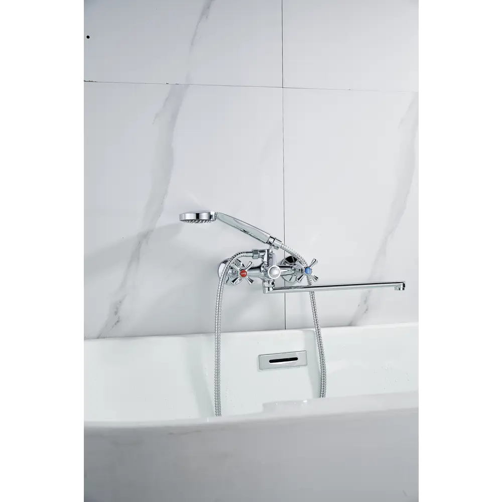 Фото 9 Смеситель для ванны Aloute A5883 двухвентильный с душевой лейкой цвет серебристый