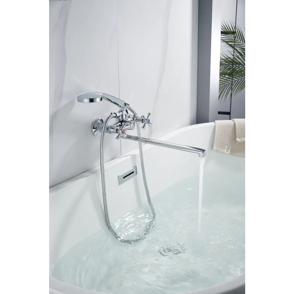 Фото 5 Смеситель для ванны Aloute A5883 двухвентильный с душевой лейкой цвет серебристый