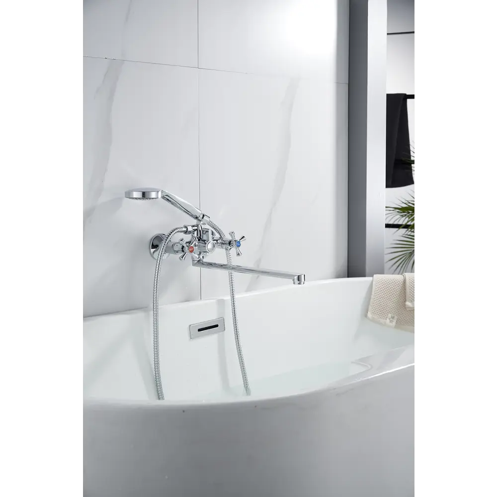 Фото 25 Смеситель для ванны Aloute A5883 двухвентильный с душевой лейкой цвет серебристый