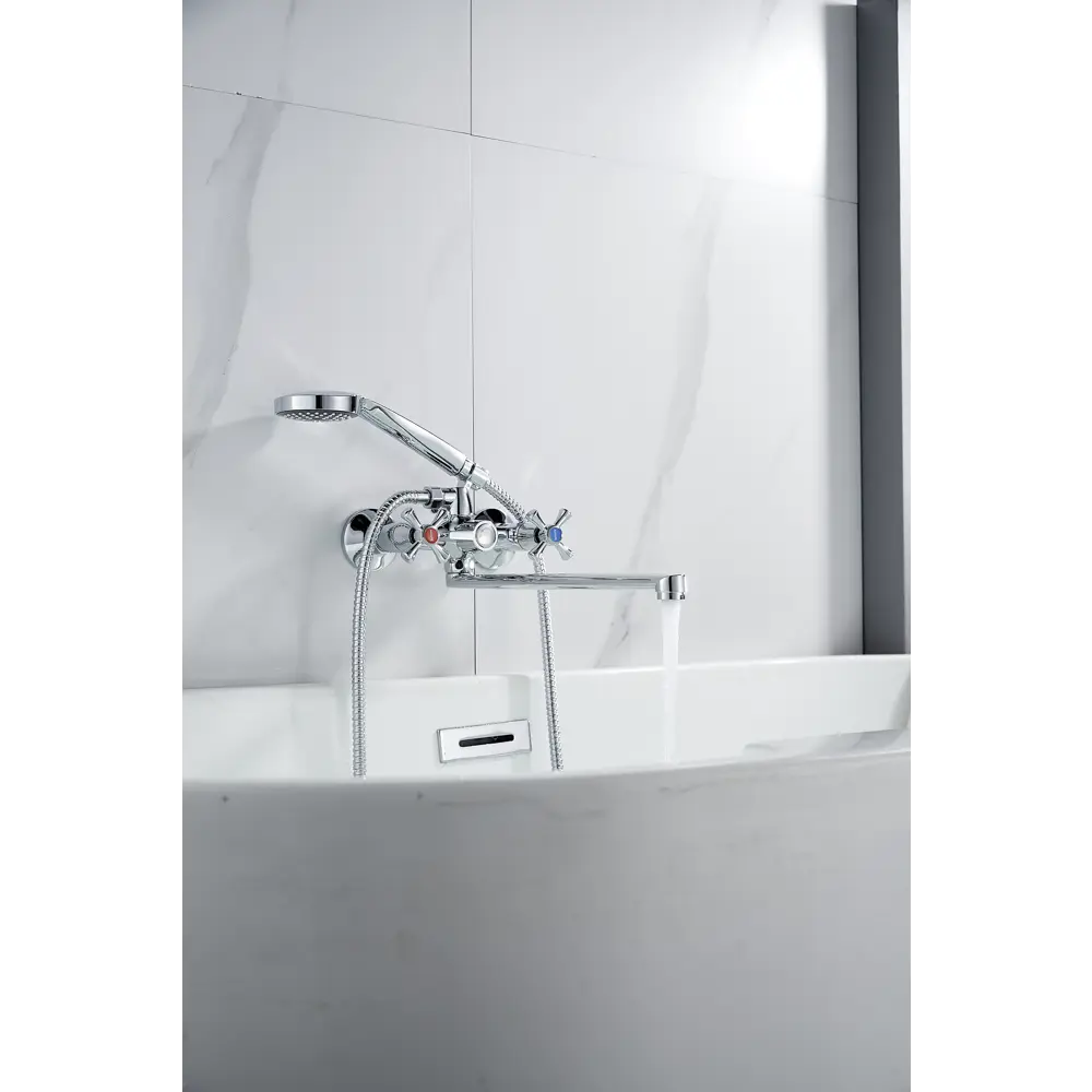 Фото 4 Смеситель для ванны Aloute A5883 двухвентильный с душевой лейкой цвет серебристый