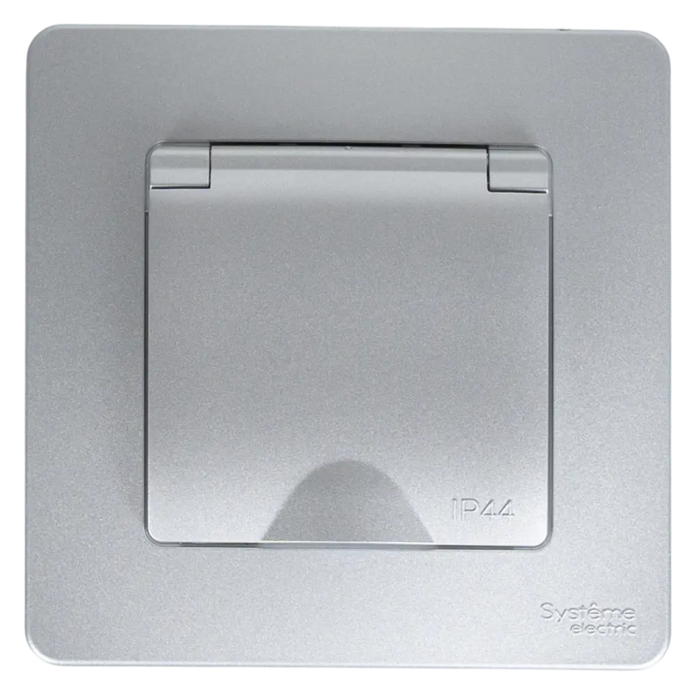 Фото Розетка встраиваемая Systeme Electric Blanca с заземлением с крышкой и шторками цвет алюминий Фото Розетка встраиваемая Systeme Electric Blanca с заземлением с крышкой и шторками цвет алюминий