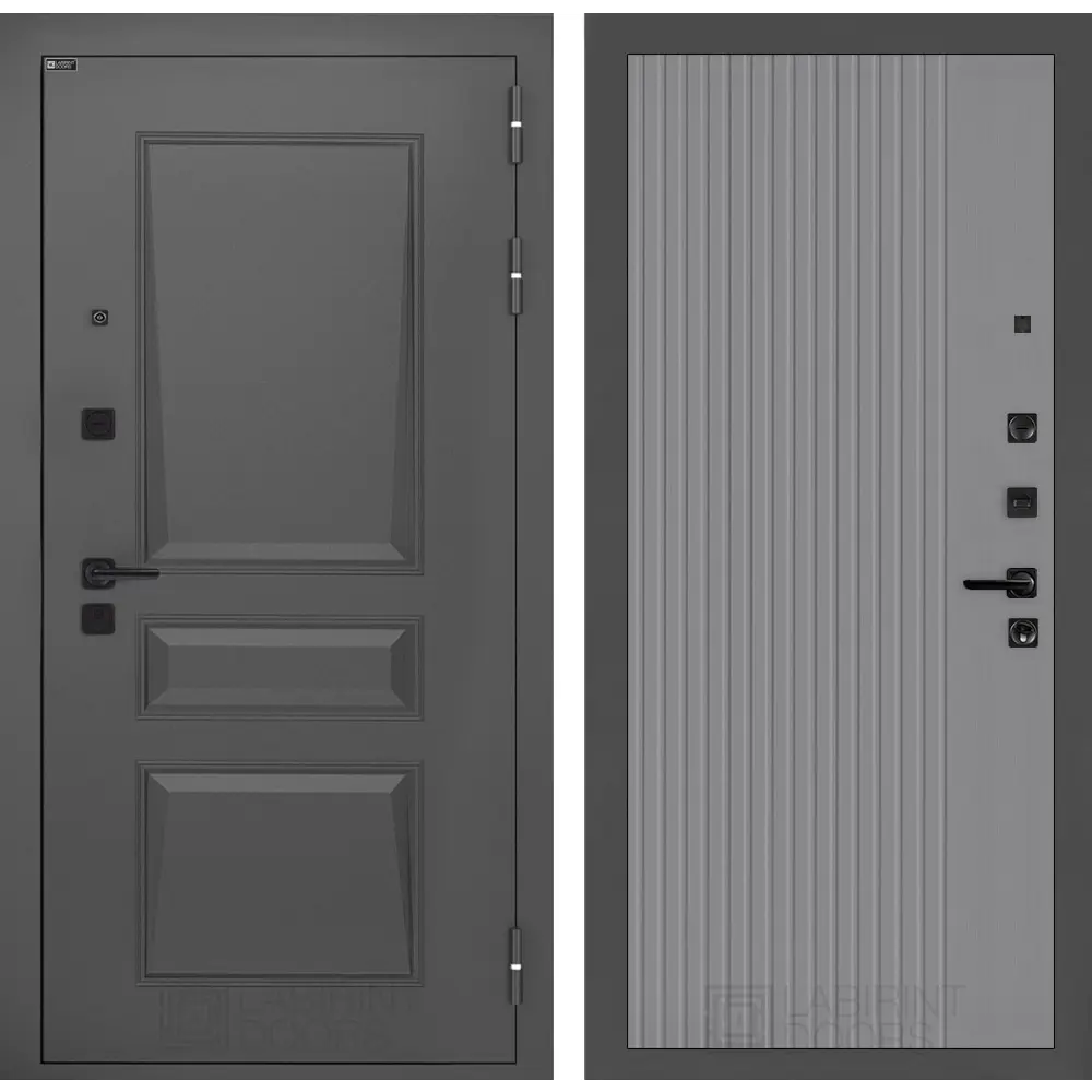 Фото Входная дверь Labirintdoors Орлеан П29 правый 205x88см цвет муар серый 7024 матовый/серый софт рельеф Фото Входная дверь Labirintdoors Орлеан П29 правый 205x88см цвет муар серый 7024 матовый/серый софт рельеф