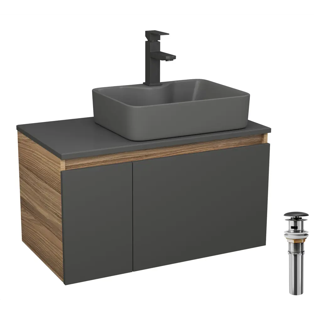 Фото Комплект: тумба Bauedge Bau Dream Blackwood графит 80 раковина Cerama 48x37 темно-серая смеситель Hotel Black черный матовый выпуск клик клак Фото Комплект: тумба Bauedge Bau Dream Blackwood графит 80 раковина Cerama 48x37 темно-серая смеситель Hotel Black черный матовый выпуск клик клак