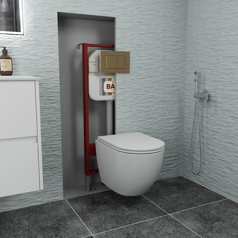 Фото 2 Комплект BAUEDGE NEO45700-BL0002-PRO-Q00012 6 в 1: инсталляция, унитаз безободковый Dream 53, сиденье быстросъемное микролифт, кнопка Stil, бронза Фото 2 Комплект BAUEDGE NEO45700-BL0002-PRO-Q00012 6 в 1: инсталляция, унитаз безободковый Dream 53, сиденье быстросъемное микролифт, кнопка Stil, бронза