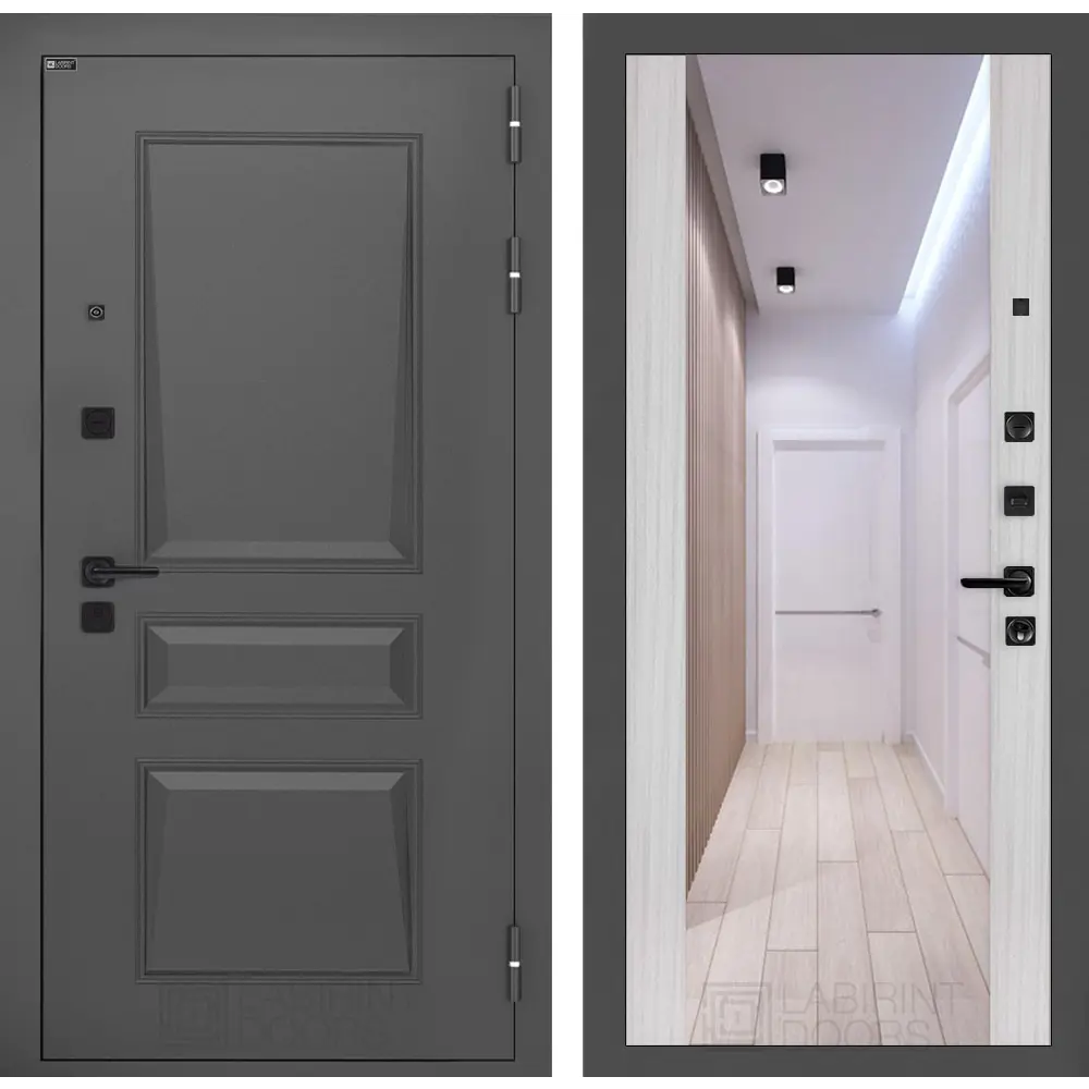 Фото Входная дверь Labirintdoors Орлеан правый 205x88см цвет муар серый 7024 матовый/сандал белый ФЛЗ-1 Фото Входная дверь Labirintdoors Орлеан правый 205x88см цвет муар серый 7024 матовый/сандал белый ФЛЗ-1