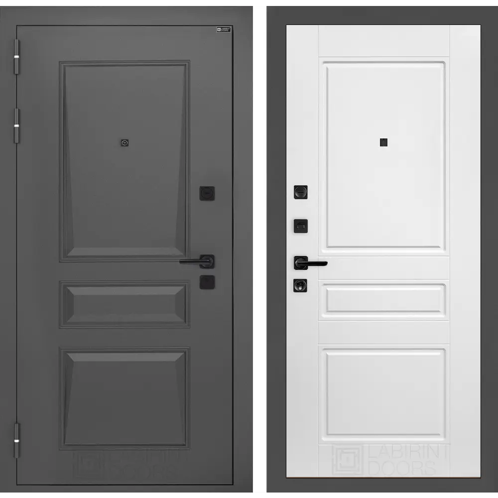 Фото Входная дверь Labirintdoors Орлеан П03 левый 205x96см цвет муар серый 7024 матовый/белый софт Фото Входная дверь Labirintdoors Орлеан П03 левый 205x96см цвет муар серый 7024 матовый/белый софт