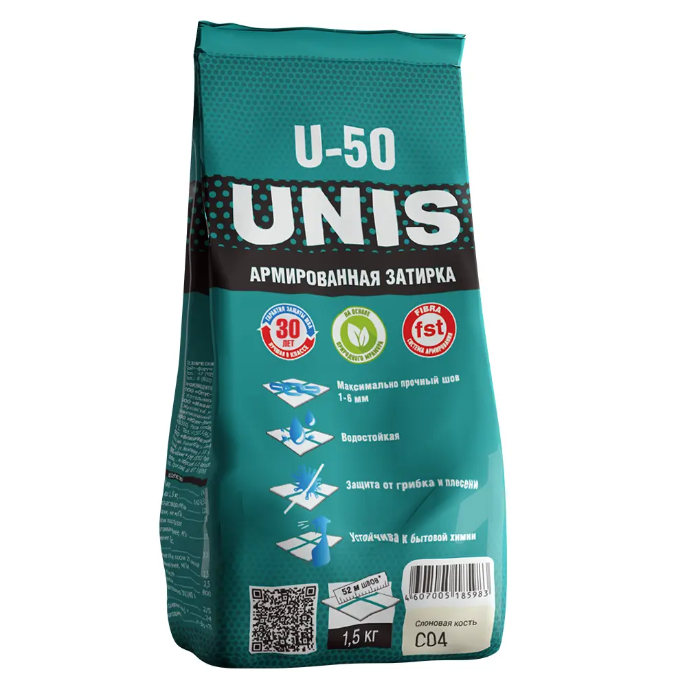 Фото Затирка цементная Unis 1.5кг слоновая кость Фото Затирка цементная Unis 1.5кг слоновая кость