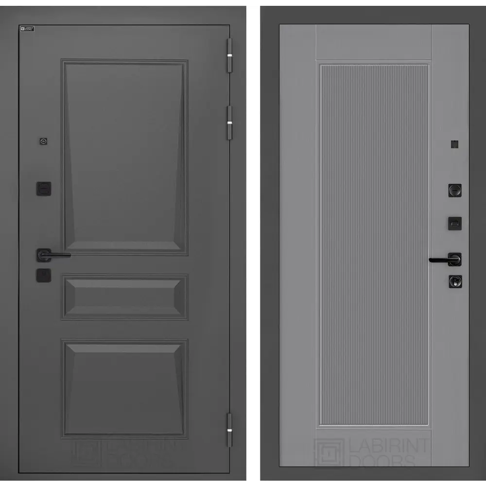 Фото Входная дверь Labirintdoors Орлеан П30 правый 205x88см цвет муар серый 7024 матовый/серый софт рельеф Фото Входная дверь Labirintdoors Орлеан П30 правый 205x88см цвет муар серый 7024 матовый/серый софт рельеф