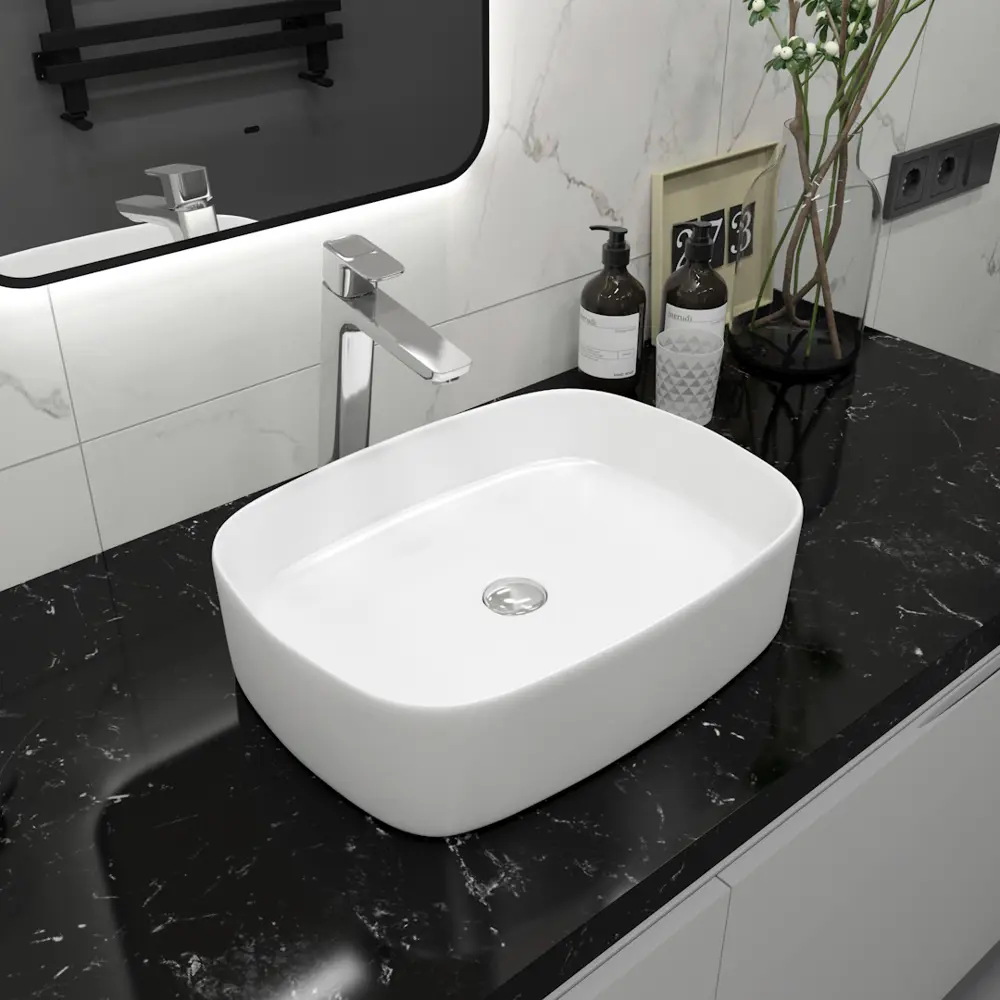 Фото Тумба подвесная для ванной Teymi F11680 Ritta 85 см корпус дуб фасад белый с раковиной Solli 51 Фото Тумба подвесная для ванной Teymi F11680 Ritta 85 см корпус дуб фасад белый с раковиной Solli 51