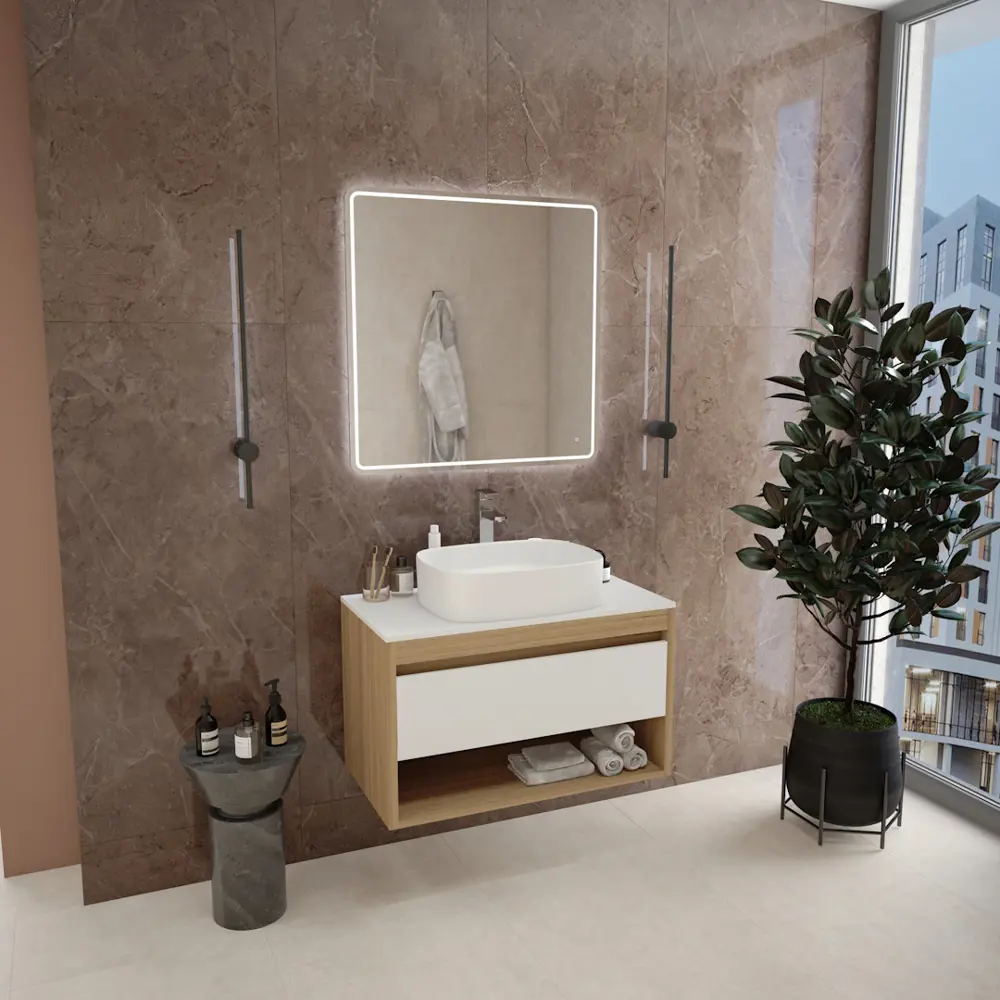 Фото 11 Тумба подвесная для ванной Teymi F11680 Ritta 85 см корпус дуб фасад белый с раковиной Solli 51 Фото 11 Тумба подвесная для ванной Teymi F11680 Ritta 85 см корпус дуб фасад белый с раковиной Solli 51