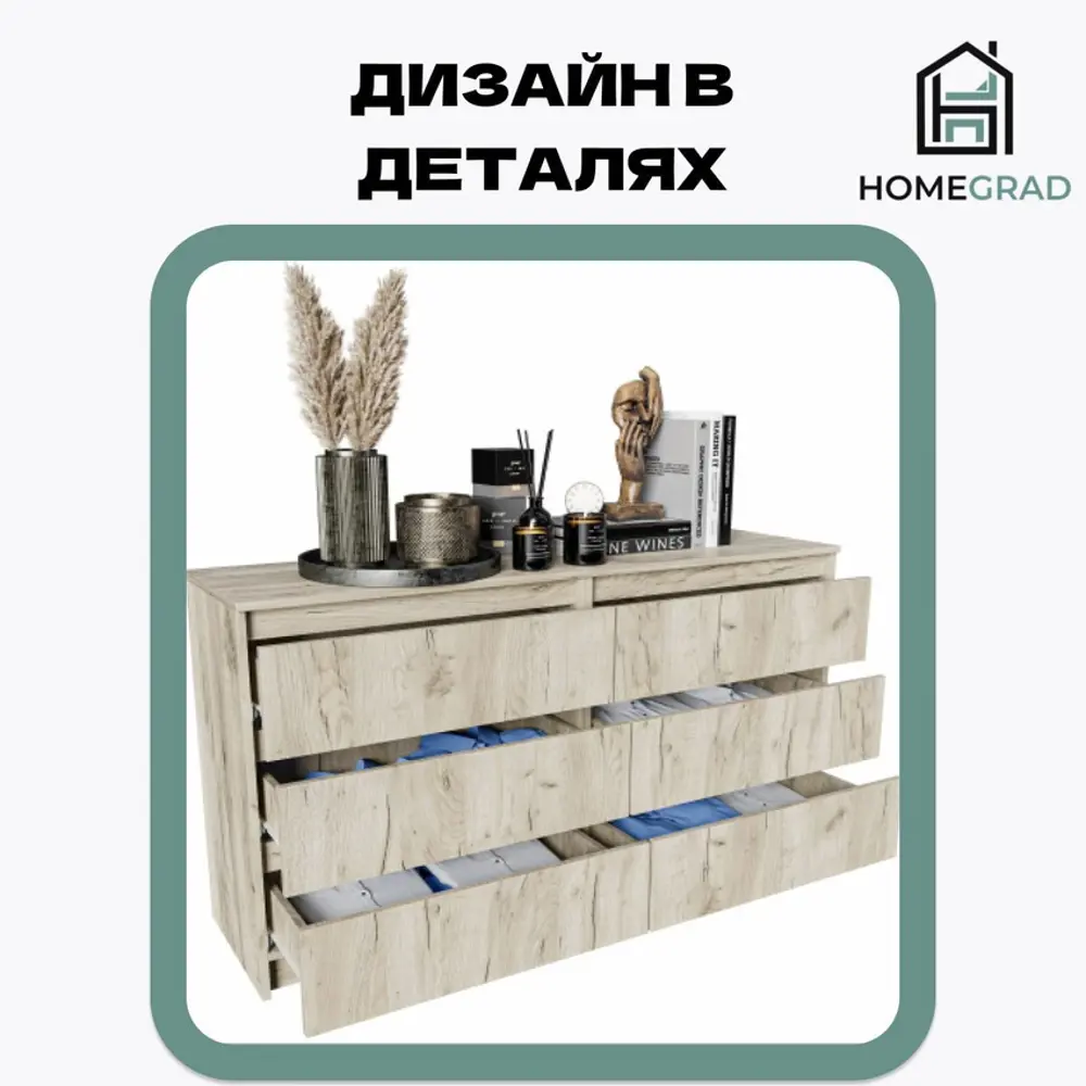 Фото 5 Комод Homegrad Нордком№7сер 6 ящиков 138.4х40х77 см лдсп цвет серый Фото 5 Комод Homegrad Нордком№7сер 6 ящиков 138.4х40х77 см лдсп цвет серый