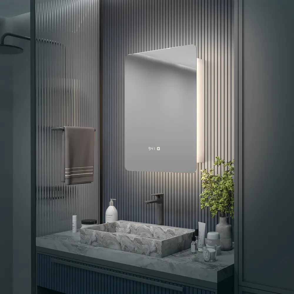 Фото 3 Шкаф с зеркалом Alias Эос 60x40 c нейтральной LED-подсветкой, часы Фото 3 Шкаф с зеркалом Alias Эос 60x40 c нейтральной LED-подсветкой, часы
