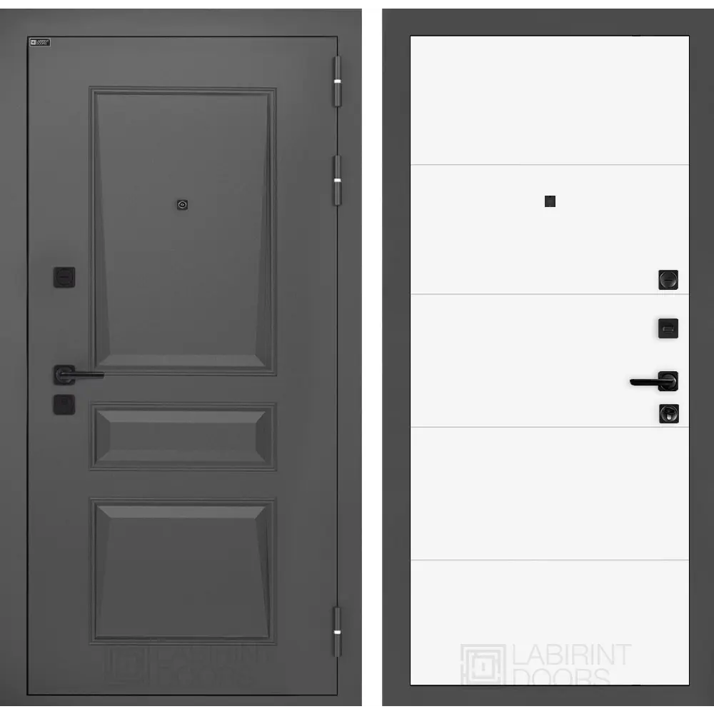 Фото Входная дверь Labirintdoors Орлеан П13 правый 205x96см цвет муар серый 7024 матовый/белый софт Фото Входная дверь Labirintdoors Орлеан П13 правый 205x96см цвет муар серый 7024 матовый/белый софт