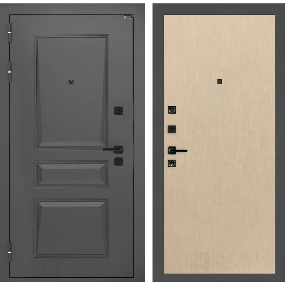 Фото Входная дверь Labirintdoors Орлеан П05 левый 205x96см цвет муар серый 7024 матовый/венге светлый