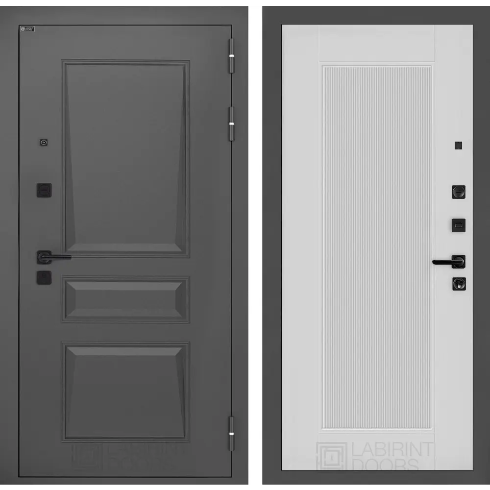 Фото Входная дверь Labirintdoors Орлеан П30 правый 205x96см цвет муар серый 7024 матовый/белый софт рельеф Фото Входная дверь Labirintdoors Орлеан П30 правый 205x96см цвет муар серый 7024 матовый/белый софт рельеф