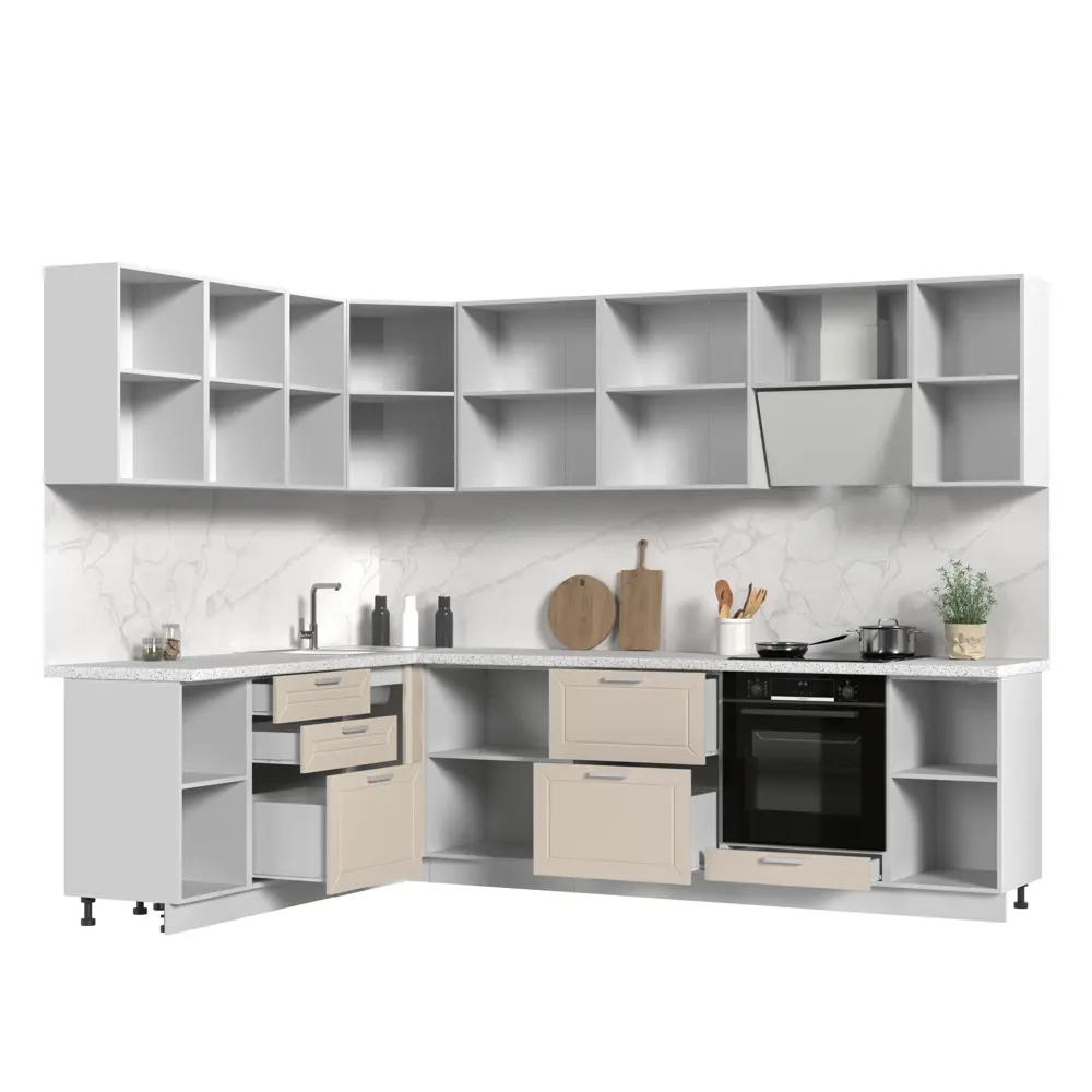 Фото 9 Кухонный гарнитур угловой Стендмебель Альфа со столешницей Лён 280x217x220 см ЛДСП цвет холст белый