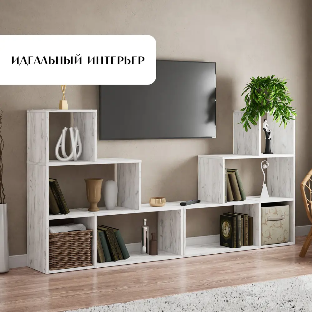 Фото 4 СтеллажLetta Quattro New 4 секции 95x96x29 см ЛДСП цвет дуб крафт белый Фото 4 СтеллажLetta Quattro New 4 секции 95x96x29 см ЛДСП цвет дуб крафт белый