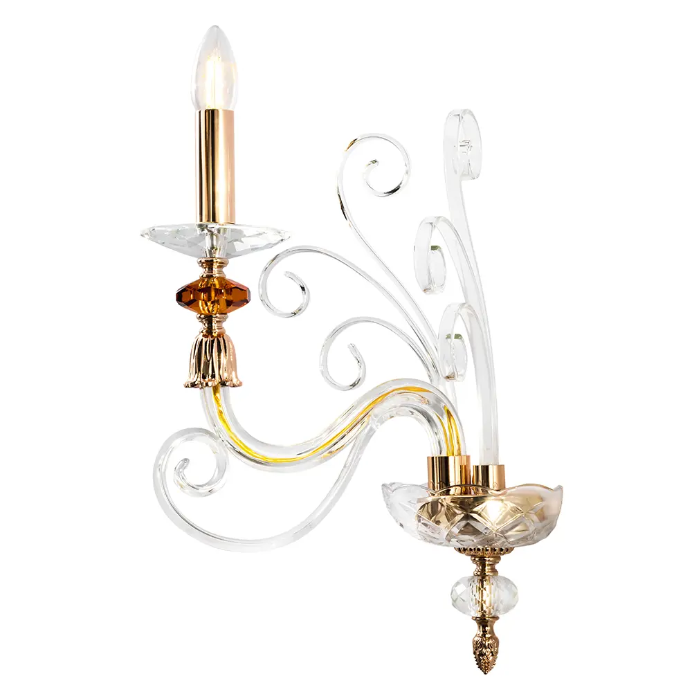 Фото 3 Настенный светильник Crystal Lux Catarina ap1 v2 gold-transparent-cognac цвет золото/прозрачный Фото 3 Настенный светильник Crystal Lux Catarina ap1 v2 gold-transparent-cognac цвет золото/прозрачный
