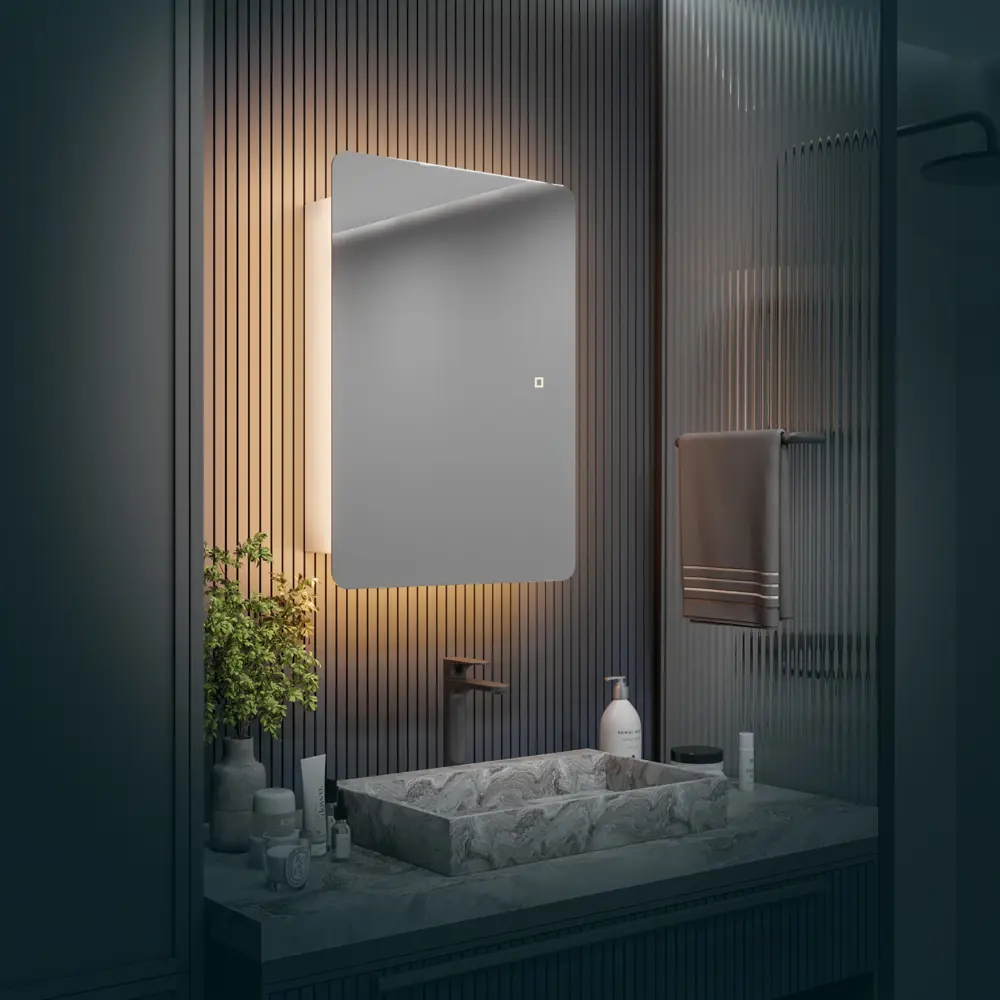 Фото Шкаф с зеркалом Alias Эос 80x60 c тёплой LED-подсветкой универсальный Фото Шкаф с зеркалом Alias Эос 80x60 c тёплой LED-подсветкой универсальный