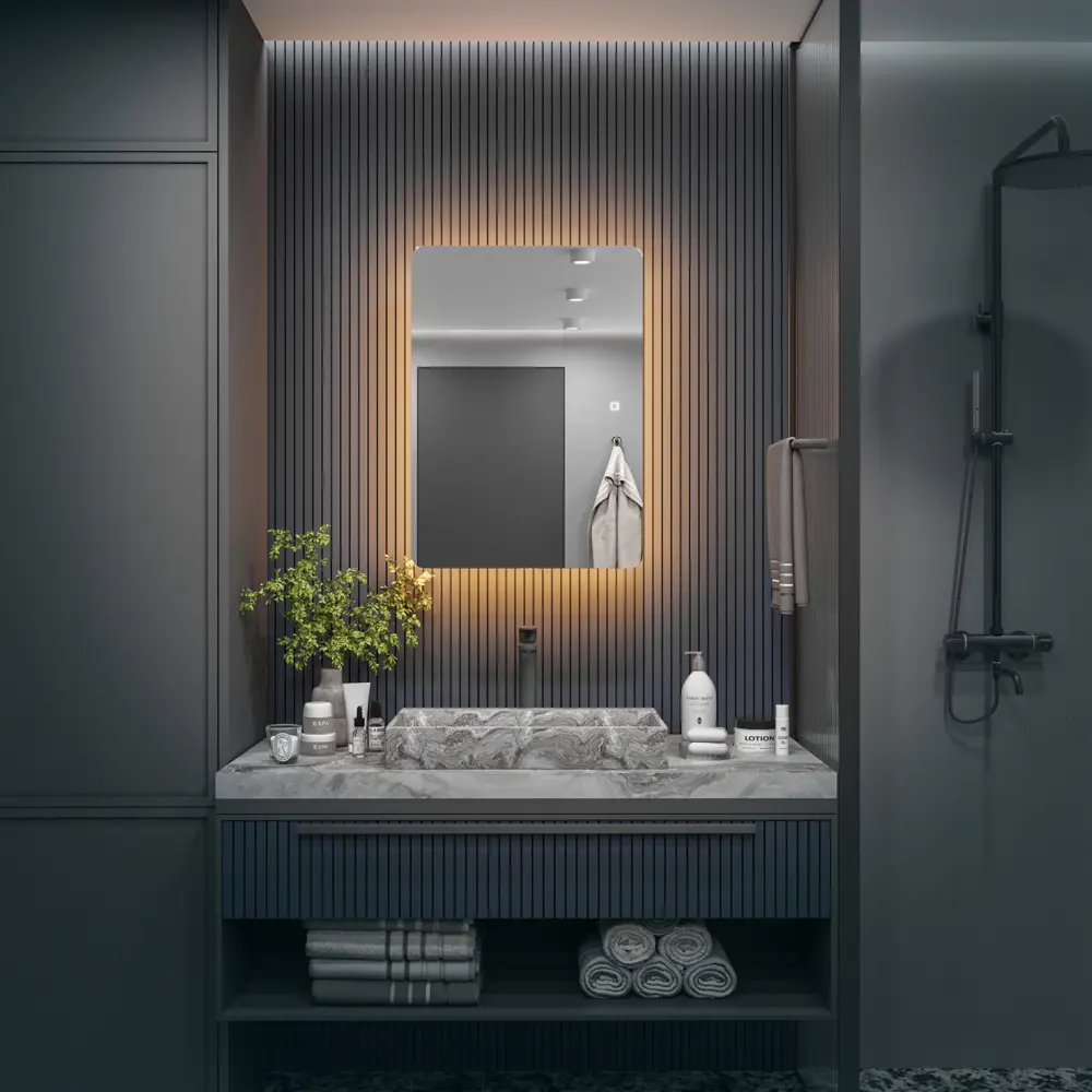 Фото 4 Шкаф с зеркалом Alias Эос 80x60 c тёплой LED-подсветкой универсальный Фото 4 Шкаф с зеркалом Alias Эос 80x60 c тёплой LED-подсветкой универсальный