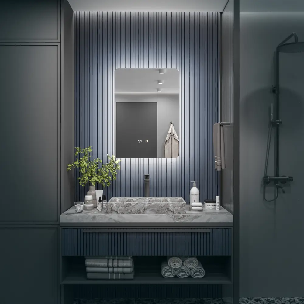 Фото 4 Шкаф с зеркалом Alias Эос 90x60 с холодной LED-подсветкой петли справа часы