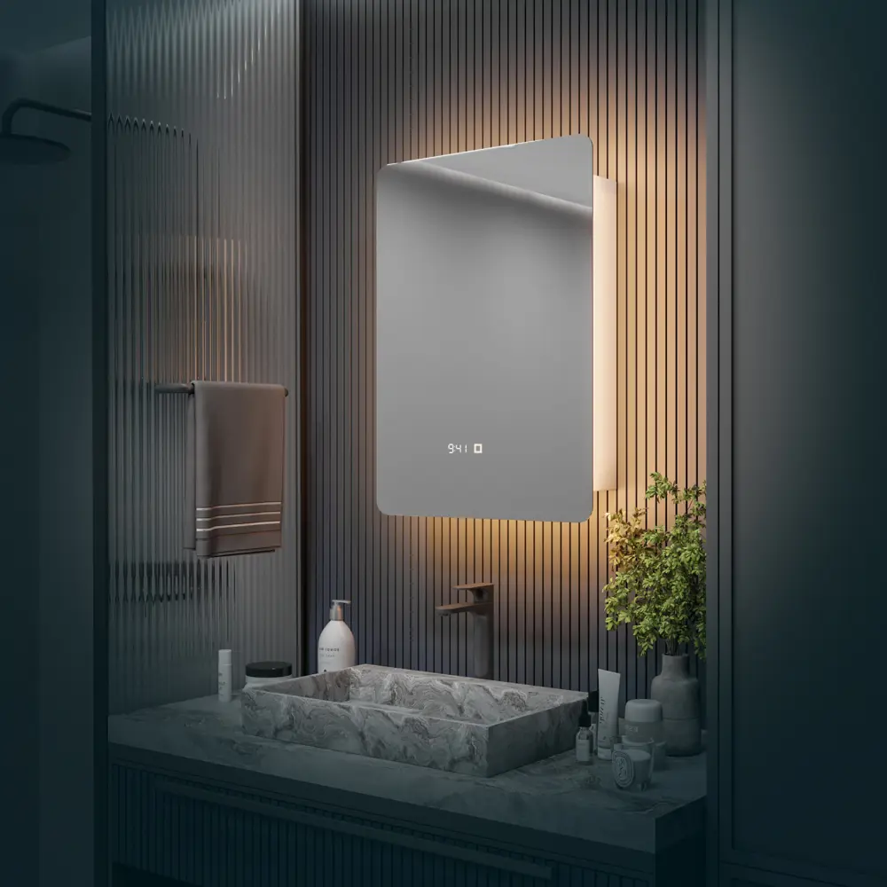 Фото 8 Шкаф с зеркалом Alias Эос 90x60 с тёплой LED-подсветкой петли слева часы Фото 8 Шкаф с зеркалом Alias Эос 90x60 с тёплой LED-подсветкой петли слева часы
