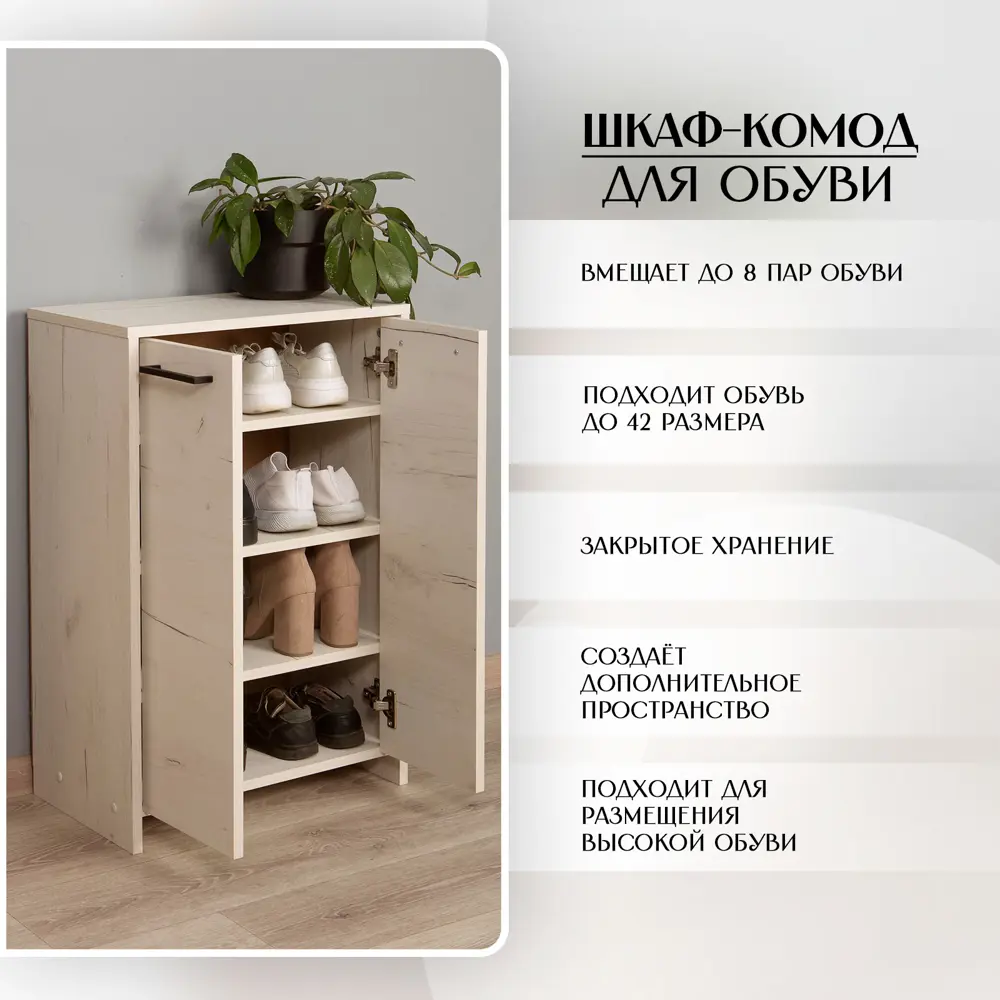 Фото 6 Обувница Letta Мальта 50x78x30.4 см 4 полки ЛДСП цвет дуб крафт белый Фото 6 Обувница Letta Мальта 50x78x30.4 см 4 полки ЛДСП цвет дуб крафт белый