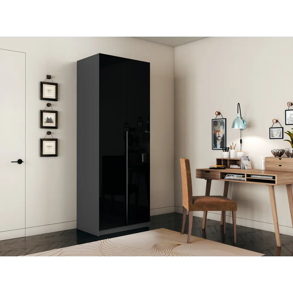 Фото 2 Шкаф Локер Распашной с черным стеклом полками и модулем 81x52.5x220 см Мебельная компания Е1 Серый диамант