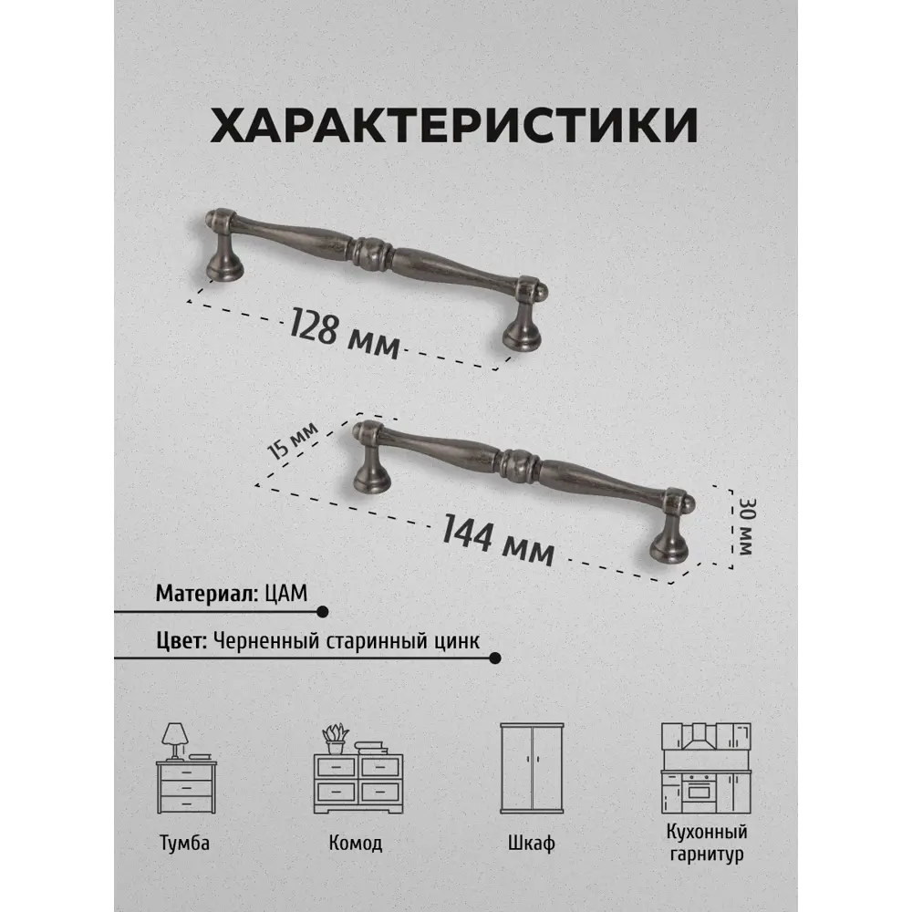 Фото 2 Мебельная ручка-скоба Kerron RS-097-128 BAZ 128 мм черненый старинный цинк 10 шт Фото 2 Мебельная ручка-скоба Kerron RS-097-128 BAZ 128 мм черненый старинный цинк 10 шт