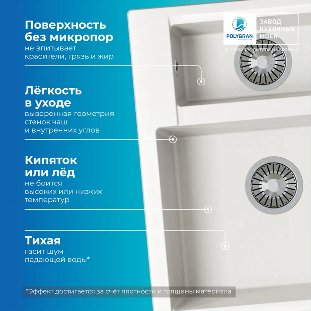 Фото 8 Мойка прямоугольная 76x20x51 см POLYGRAN искусственный камень цвет белый Фото 8 Мойка прямоугольная 76x20x51 см POLYGRAN искусственный камень цвет белый