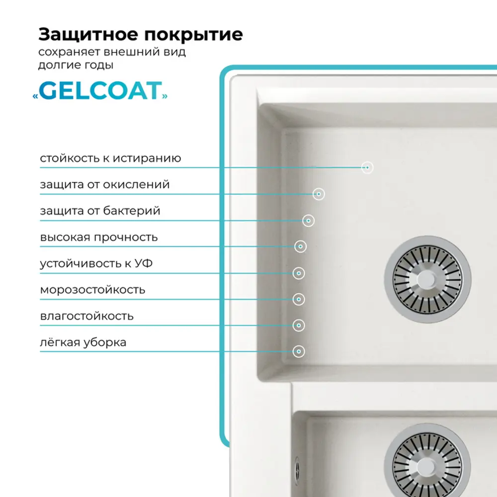 Фото 9 Мойка прямоугольная 76x20x51 см POLYGRAN искусственный камень цвет белый Фото 9 Мойка прямоугольная 76x20x51 см POLYGRAN искусственный камень цвет белый