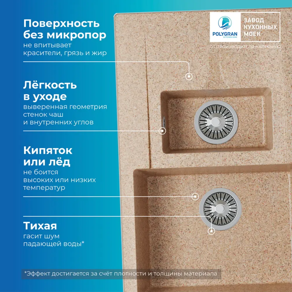 Фото 8 Мойка прямоугольная 77x20x50 см POLYGRAN искусственный камень цвет песок Фото 8 Мойка прямоугольная 77x20x50 см POLYGRAN искусственный камень цвет песок