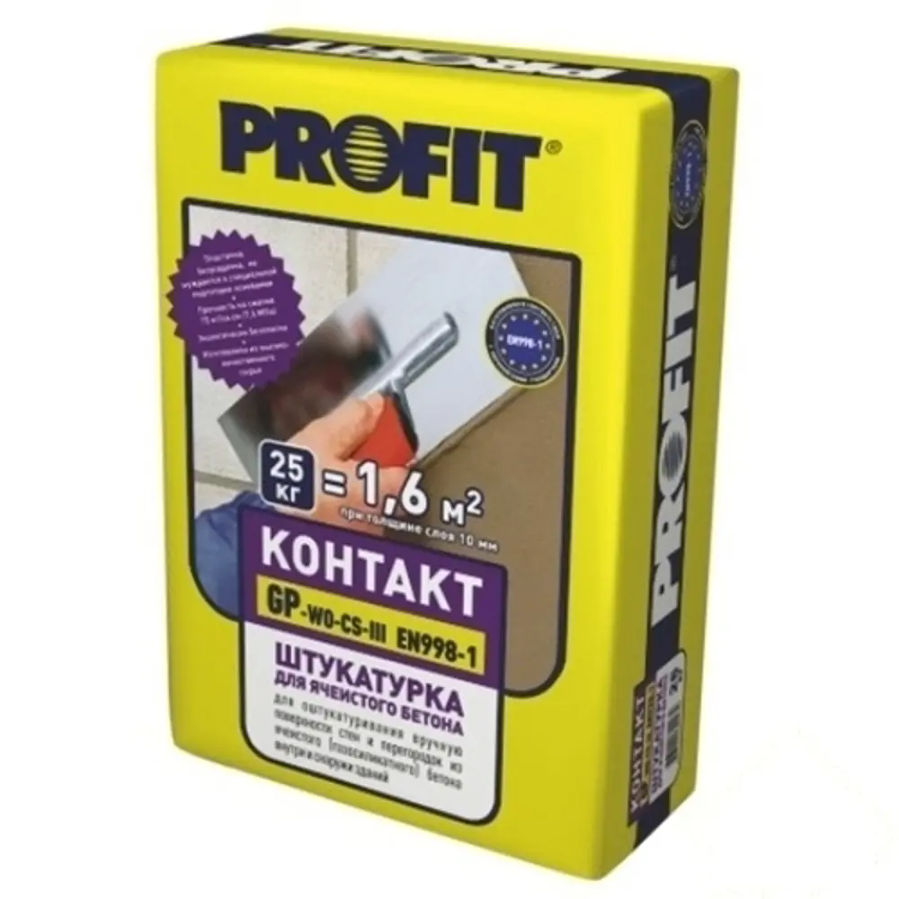 Фото Штукатурка цементная Profit Контакт для блоков кирпича и бетона 25 кг Фото Штукатурка цементная Profit Контакт для блоков кирпича и бетона 25 кг