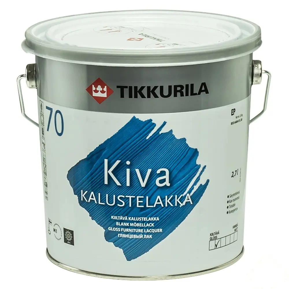Фото Лак для мебели акриловый глянцевый Tikkurila Kiva 70 2.7 л Фото Лак для мебели акриловый глянцевый Tikkurila Kiva 70 2.7 л