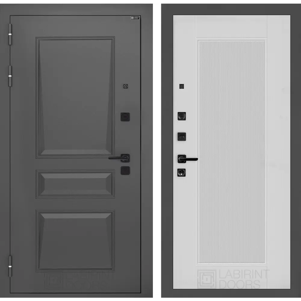 Фото Входная дверь Labirintdoors Орлеан П30 левый 205x88см цвет муар серый 7024 матовый/белый софт рельеф Фото Входная дверь Labirintdoors Орлеан П30 левый 205x88см цвет муар серый 7024 матовый/белый софт рельеф